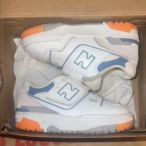 New Balance Kids' White, Orange, and Blue Sneakers